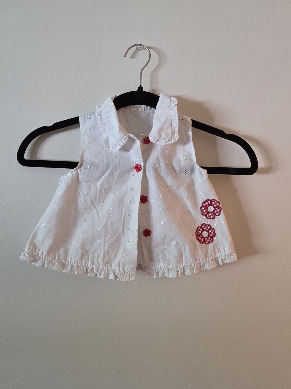 Fisher Price White Eyelet Baby Top with Red Floral Buttons